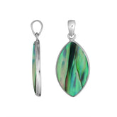 Handcrafted Balinese Sterling Silver Marquise Pendant featuring iridescent Abalone Shell and sleek silver frame, designed for women who love elegant ocean-inspired jewelry.